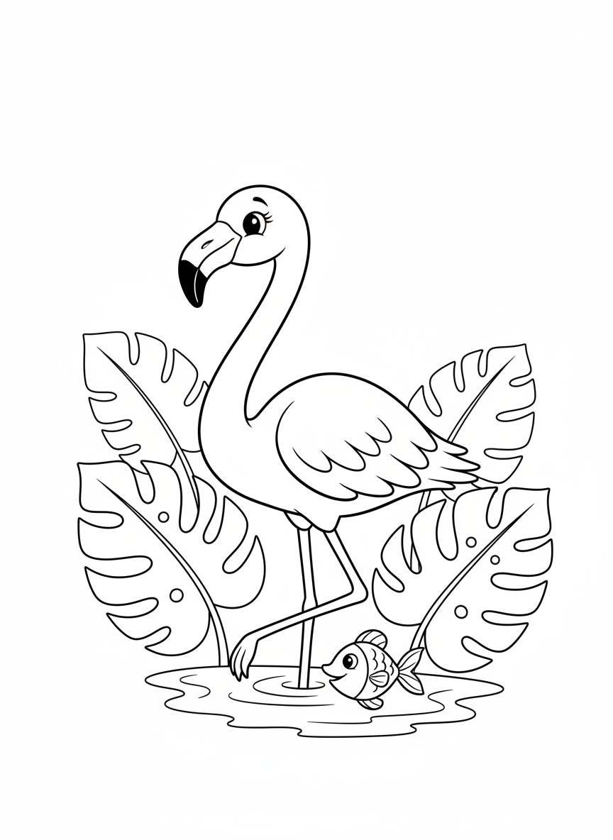 かわいいフラミンゴのぬりえページ - 鳥 ぬりえページ 子供とかわいい - 無料印刷可能な輪郭画
