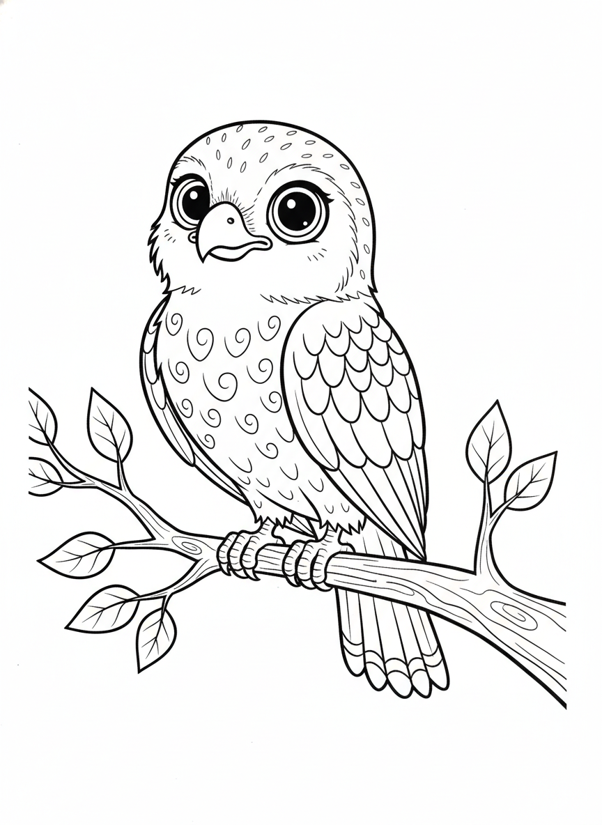 Cute Cartoon Hawk Coloring Page for Kids - Bird Coloring Page featuring Nature and Children - Free Printable Outline Drawing for Kids