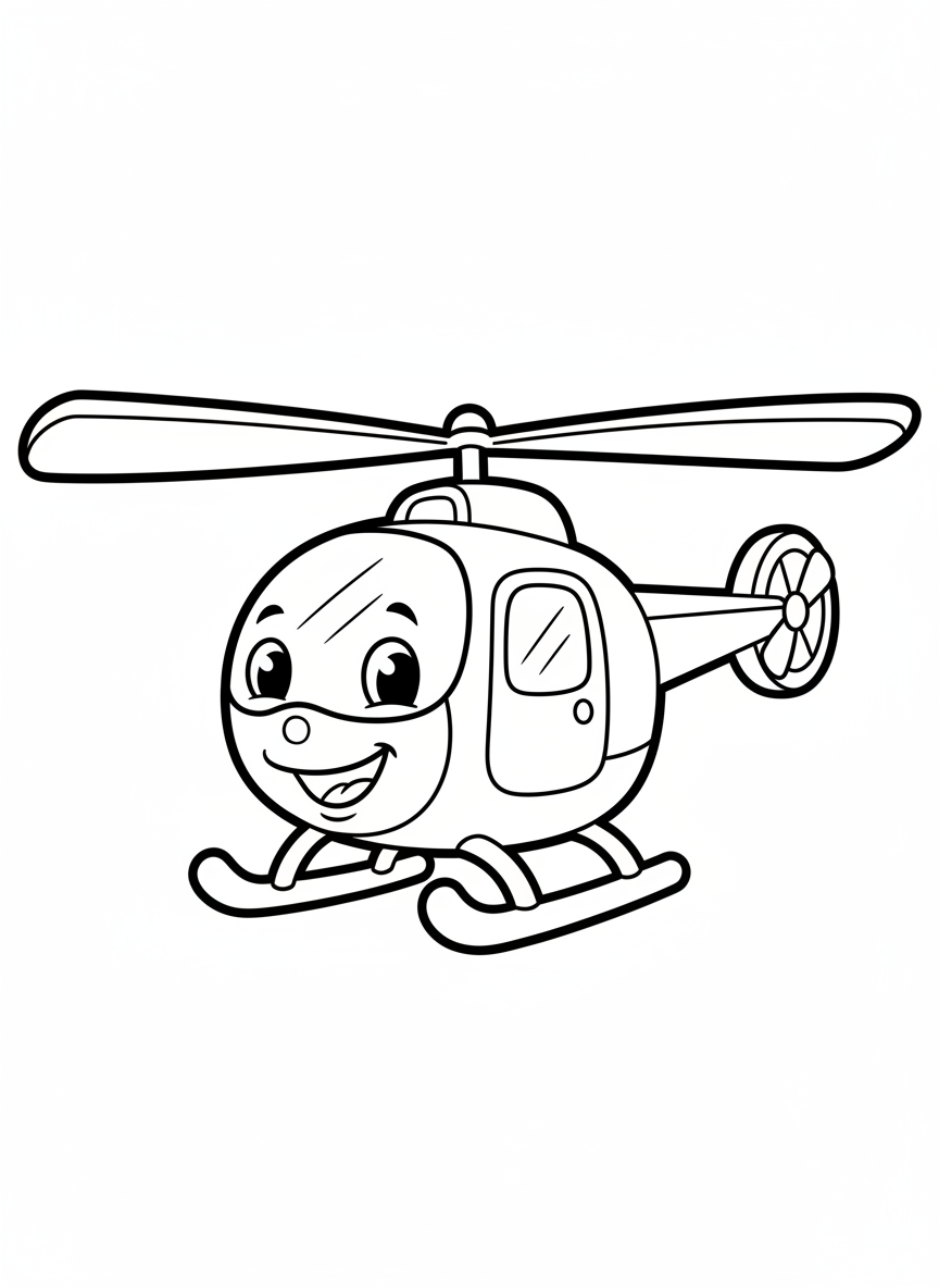 Cute Cartoon Helicopter Coloring Page for Kids - Helicopter Coloring Page featuring Easy to Color and Children - Free Printable Outline Drawing for Kids