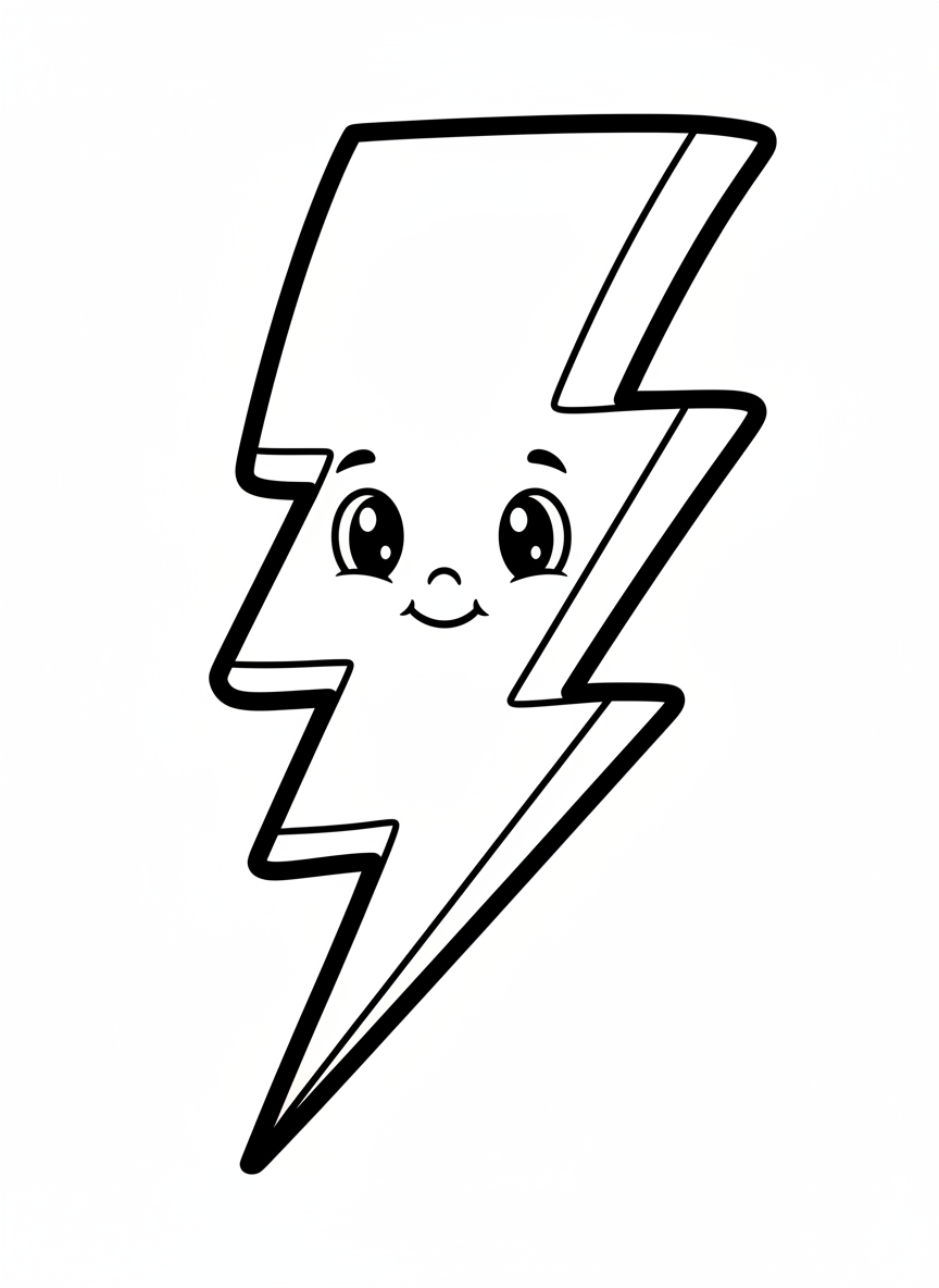 Cute Cartoon Lightning Bolt Coloring Page for Kids - Weather Coloring Page featuring Easy and Cute - Free Printable Outline Drawing for Kids
