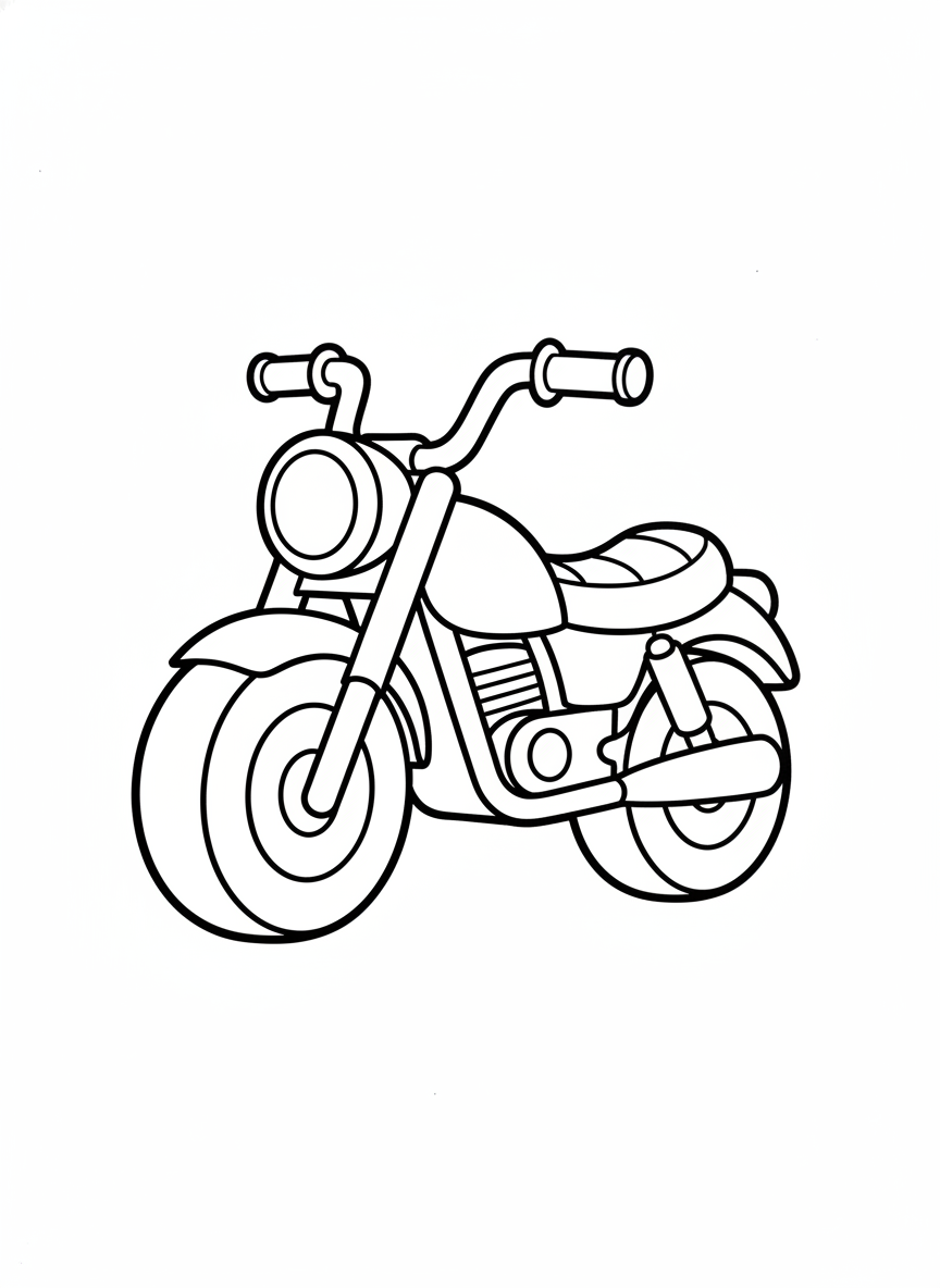 Cute Cartoon Motorcycle Coloring Page for Kids - Motorcycle Coloring Page featuring Easy to Color and Children - Free Printable Outline Drawing for Kids