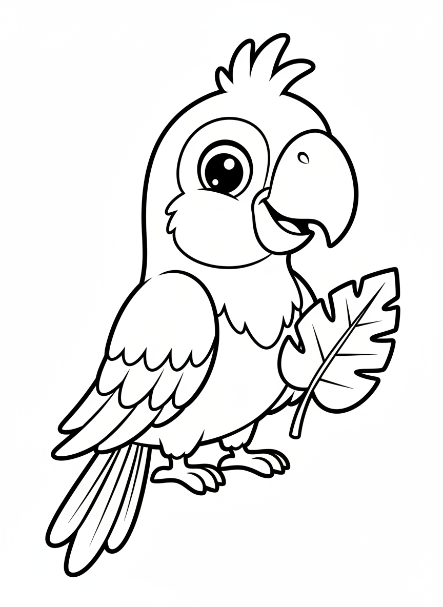 Cute Cartoon Parrot Coloring Page for Toddlers - Bird Coloring Page featuring Friendly and Children - Free Printable Outline Drawing for Kids
