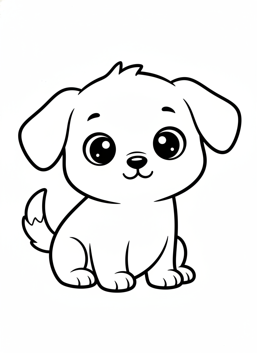 可愛卡通小狗著色頁 (兒童適用) - 狗 著色頁 快樂、兒童 - 免費可列印輪廓畫