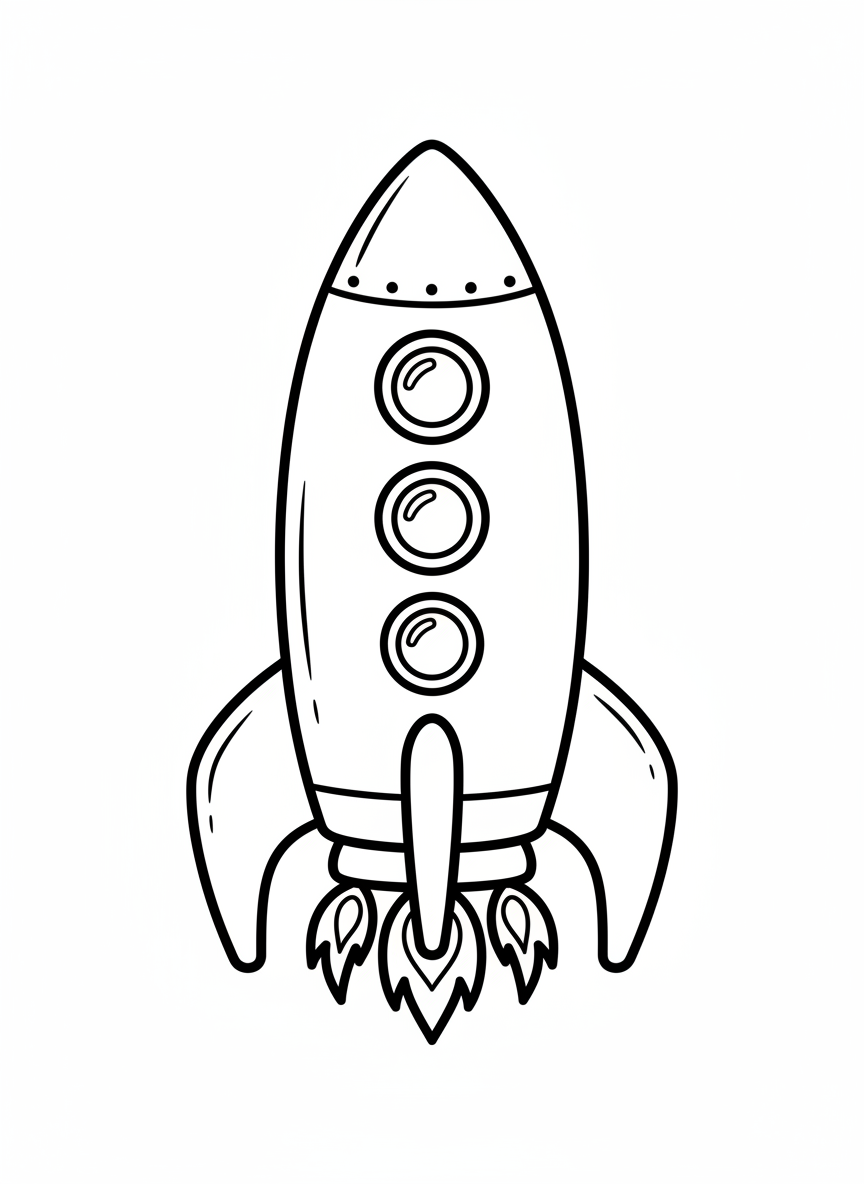 Page de coloriage de fusée spatiale mignonne pour enfants - Fusée Spatiale Coloriage avec Facile à colorier et Enfants - Dessin au Trait Gratuit Imprimable