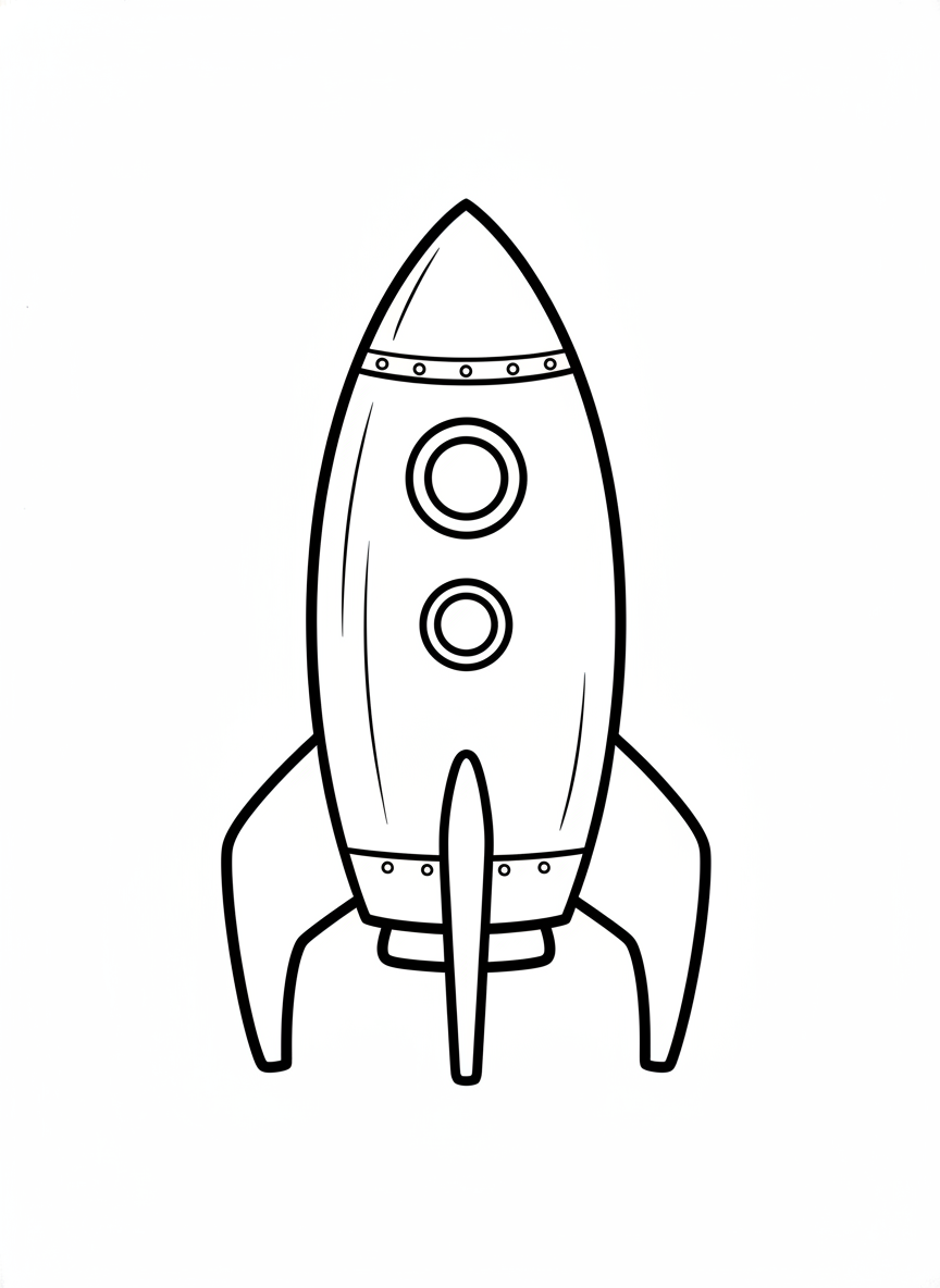 Cute Cartoon Rocket Coloring Page for Kids - Space Rocket Coloring Page featuring Children and Space - Free Printable Outline Drawing for Kids