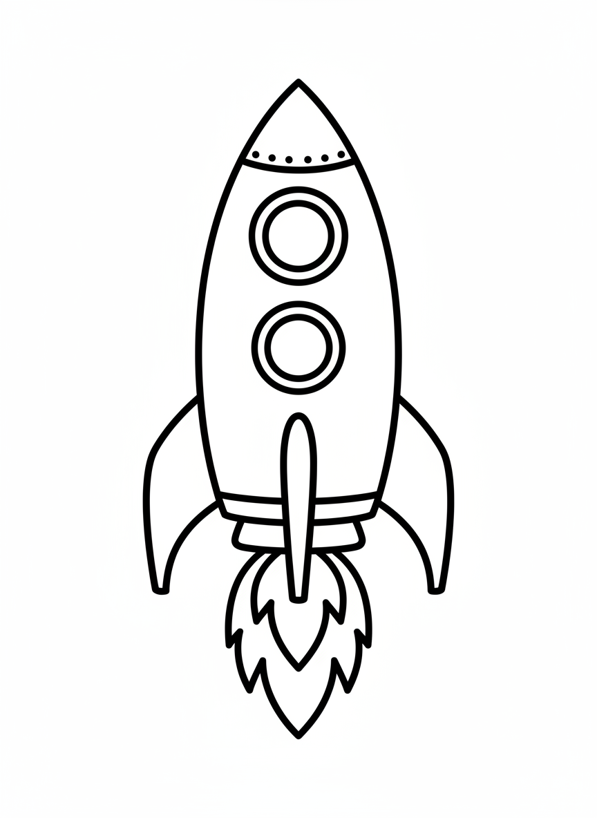 Mignonne Fusée de Dessin Animé à Colorier - Fusée Spatiale Coloriage avec Facile et Enfants - Dessin au Trait Gratuit Imprimable