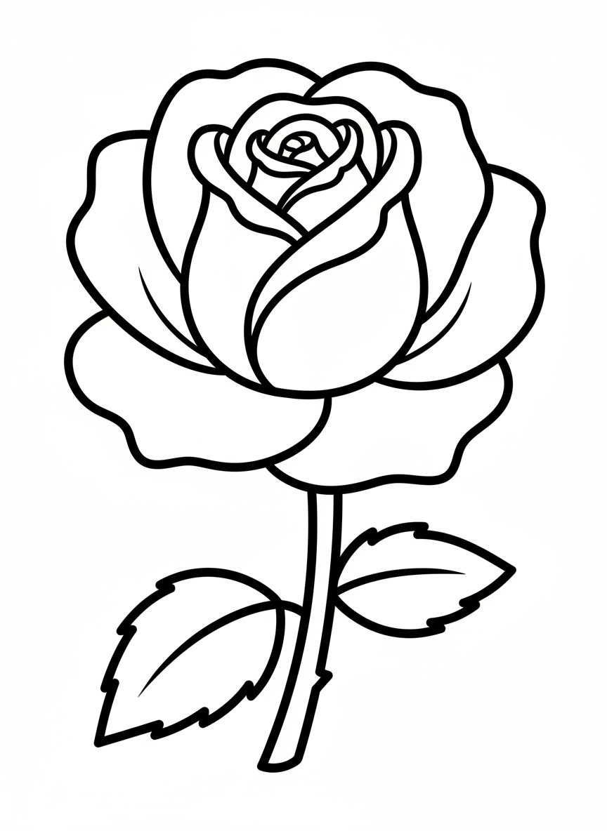 Cute Cartoon Rose Coloring Page for Kids 3-5 - Flowers Coloring Page featuring Easy to Color and Children - Free Printable Outline Drawing for Kids