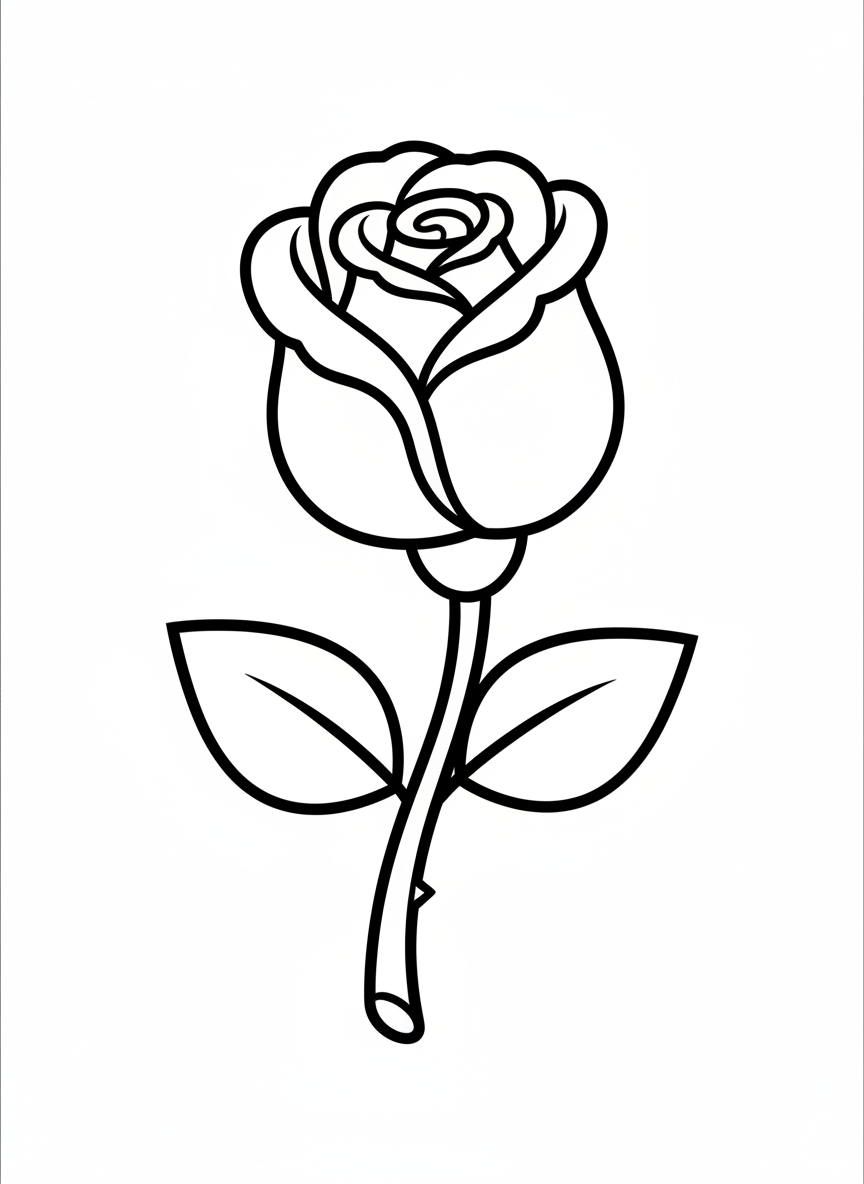 Cute Cartoon Rose Coloring Page for Toddlers - Flowers Coloring Page featuring Kids and Rose - Free Printable Outline Drawing for Kids