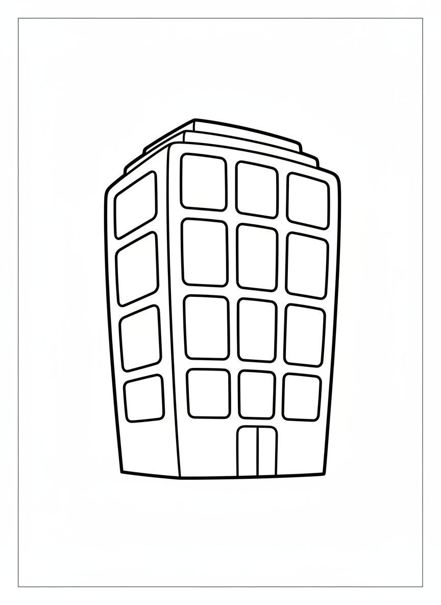 Cute Cartoon Skyscraper Coloring Page for Kids - Building & City Coloring Page featuring Cute and City - Free Printable Outline Drawing for Kids