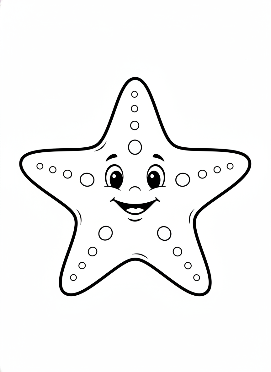 Cute Cartoon Starfish Coloring Page for Kids 3-5 - Ocean Animal Coloring Page featuring Ocean and Children - Free Printable Outline Drawing for Kids