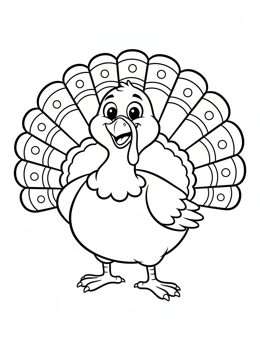 Cute Cartoon Turkey Coloring Page for Kids - Bird Coloring Page featuring Easy and Children - Free Printable Outline Drawing for Kids