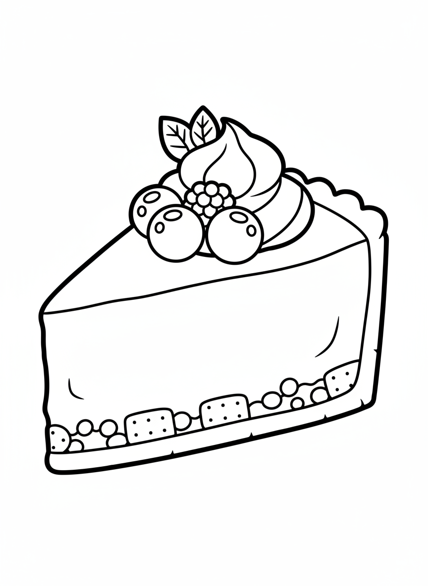 Cute Cheesecake Slice Kids' Coloring Page - Easy & Simple Design - Dessert Coloring Page featuring Cute and Children - Free Printable Outline Drawing for Kids