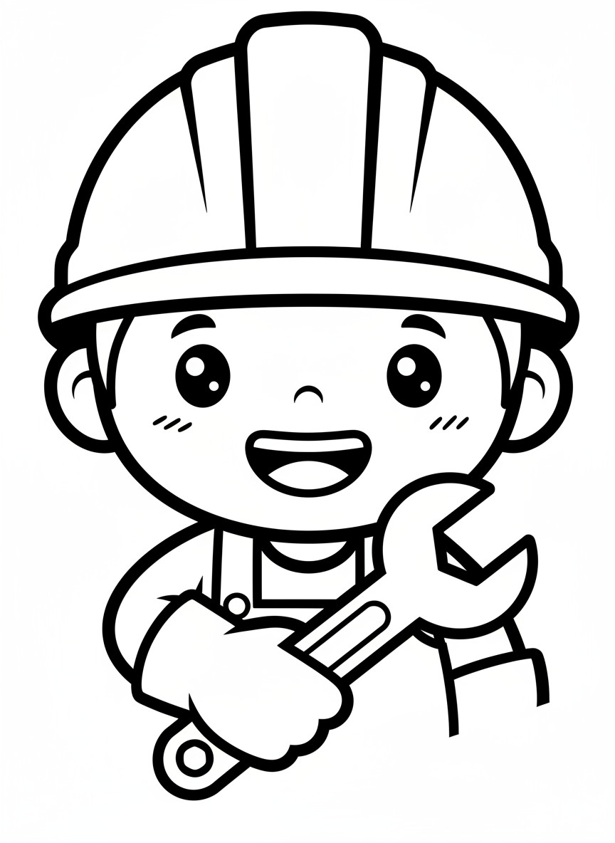 Coloriage Mignon Ouvrier du Bâtiment pour Enfants - Métier Coloriage avec Enfants et Mignon - Dessin au Trait Gratuit Imprimable