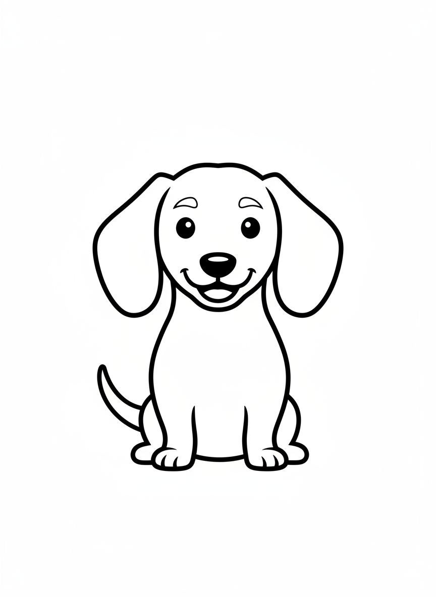 Niedliche Dackel Malvorlage für Kleinkinder und Kinder - Hund Malvorlage mit Kinder und Niedlich - Kostenlose Druckbare Umrisszeichnung