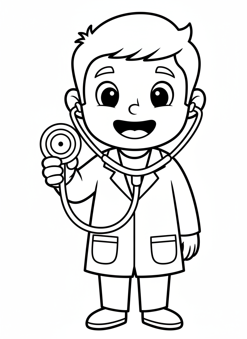 Cute Doctor Coloring Page for Kids - Occupation Coloring Page featuring Cute and Occupation - Free Printable Outline Drawing for Kids