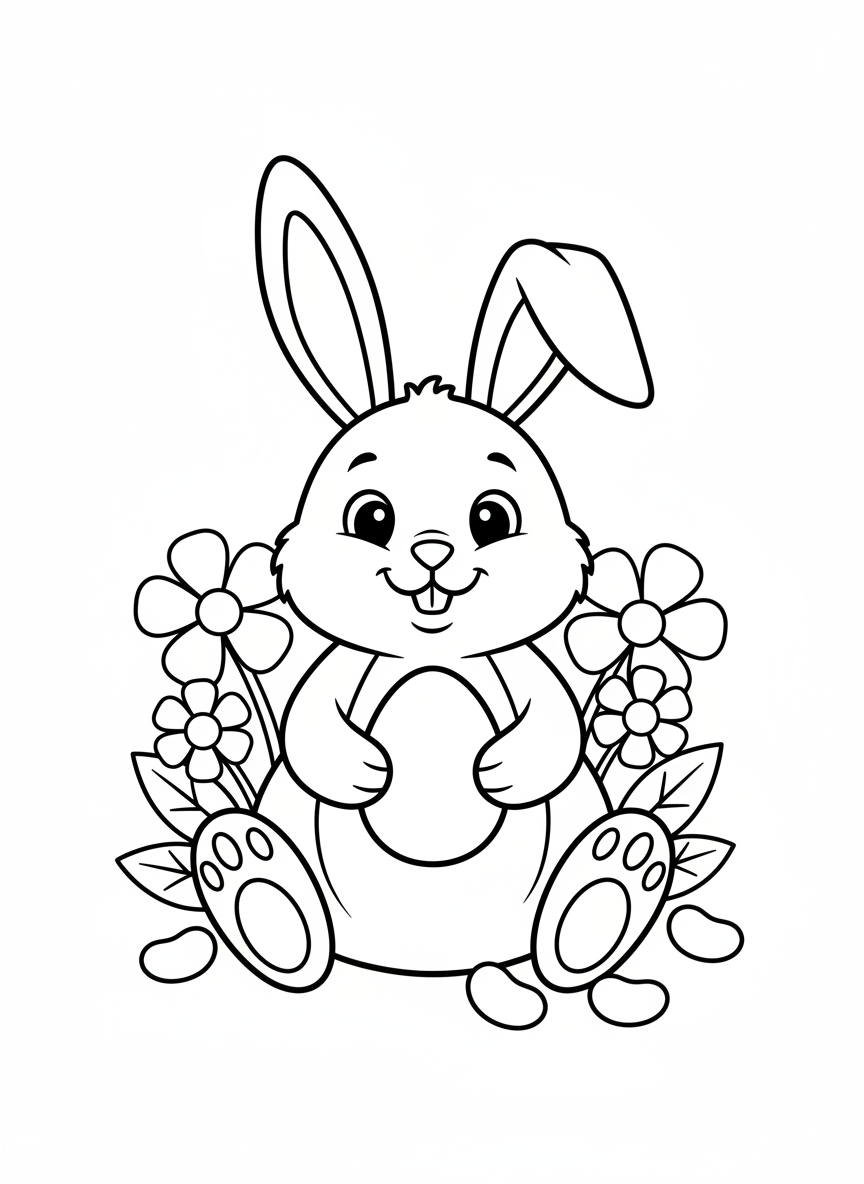 Cute Easter Bunny Coloring Page for Kids - Easter Coloring Page featuring Children and Cute - Free Printable Outline Drawing for Kids