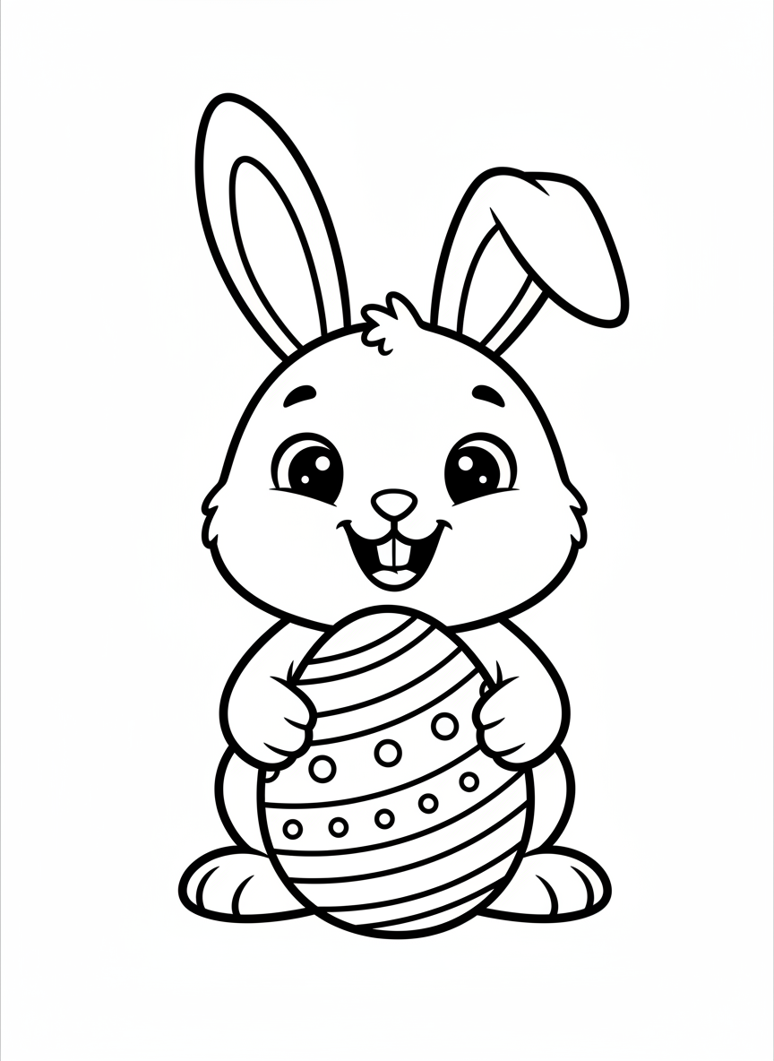 Cute Easter Bunny & Egg Coloring Page for Kids - Easter Coloring Page featuring Festive and Children - Free Printable Outline Drawing for Kids