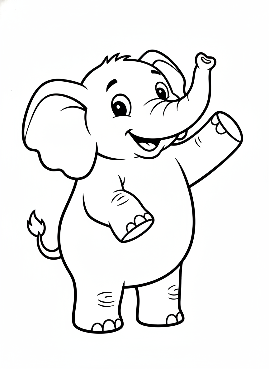 Cute Elephant Coloring Page for Kids 3-5 - Elephant Coloring Page featuring Happy and Children - Free Printable Outline Drawing for Kids