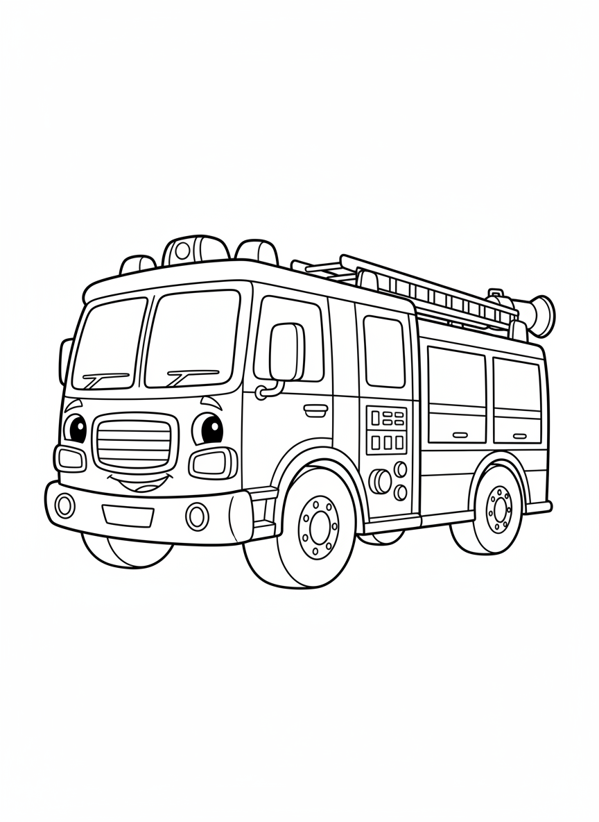 Cute Fire Truck Coloring Page for Kids - Fire Truck Coloring Page featuring Cute and Kids - Free Printable Outline Drawing for Kids