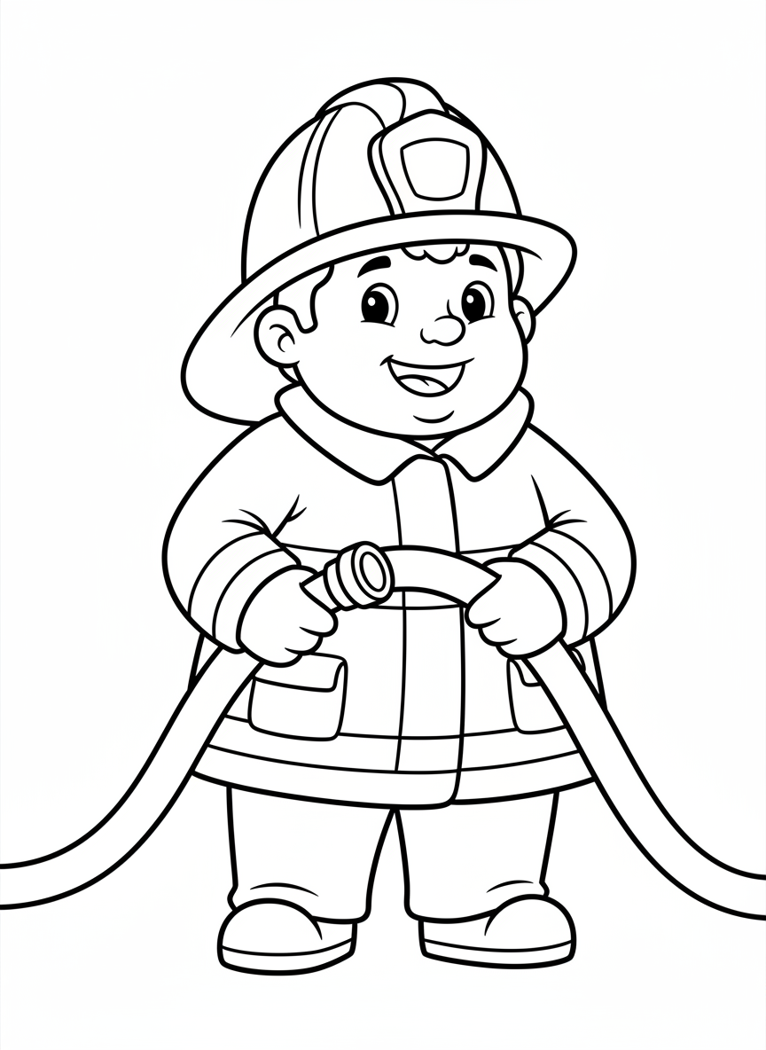 かわいい消防士のぬりえ - 職業 ぬりえページ かわいいと子供 - 無料印刷可能な輪郭画