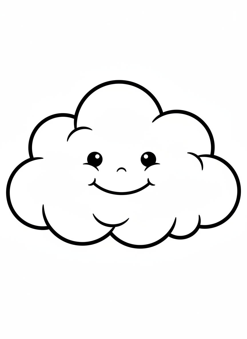 Page de Coloriage Nuage Mignon et Souriant pour Enfants - Nuage Coloriage avec Heureux et Enfants - Dessin au Trait Gratuit Imprimable