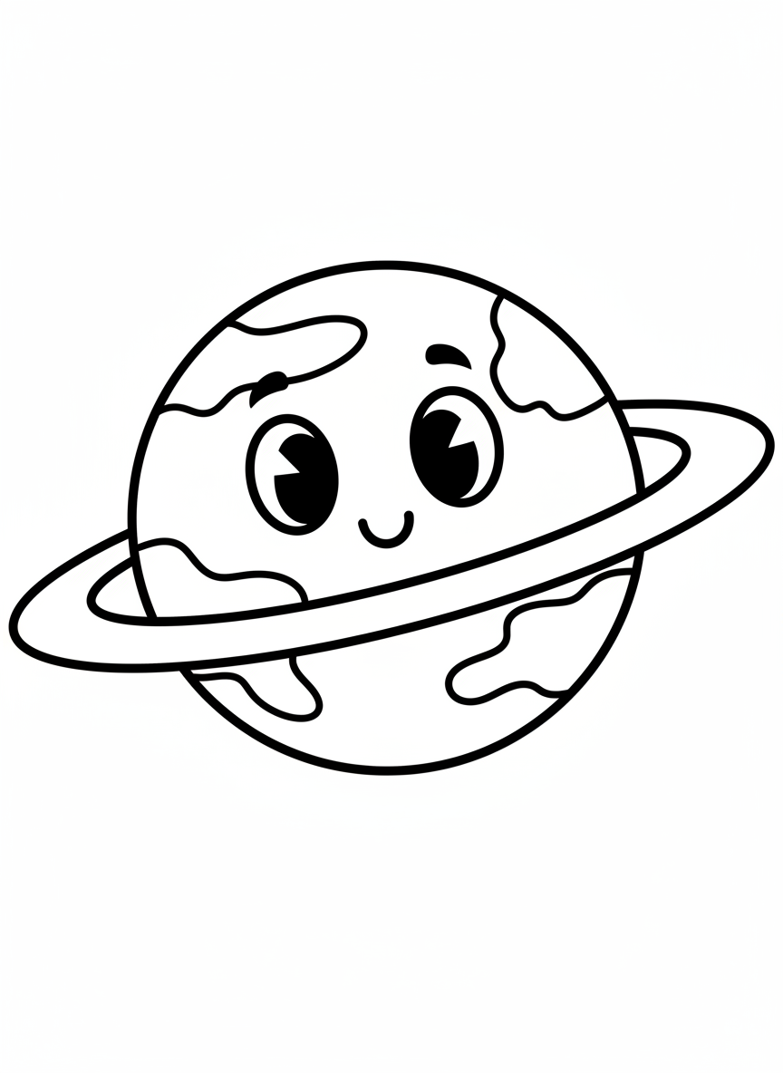 Cute Friendly Planet Coloring Page for Kids - Space & Planet Coloring Page featuring Cute and Kids - Free Printable Outline Drawing for Kids