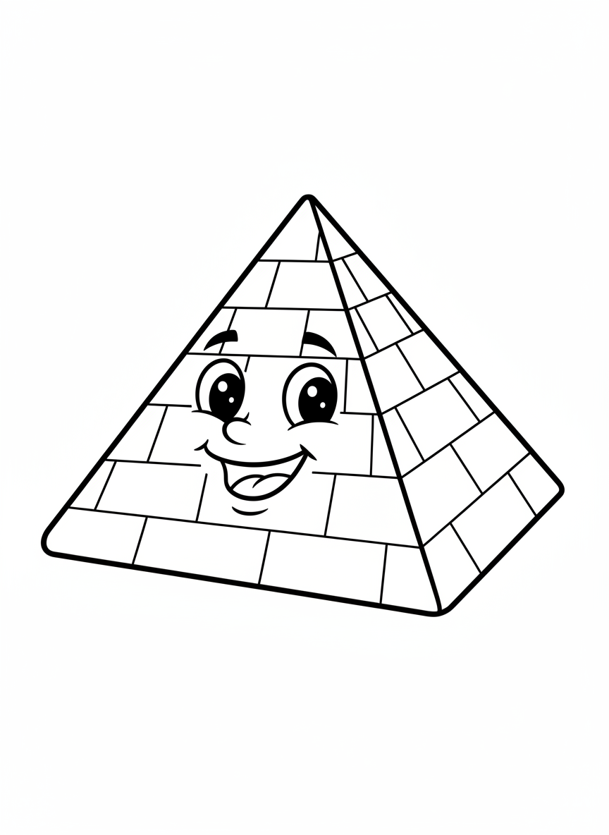 Página de Colorir Pirâmide Amigável para Crianças - Forma Desenho para Colorir com Crianças e Fofo - Desenho de Contorno Grátis Imprimível