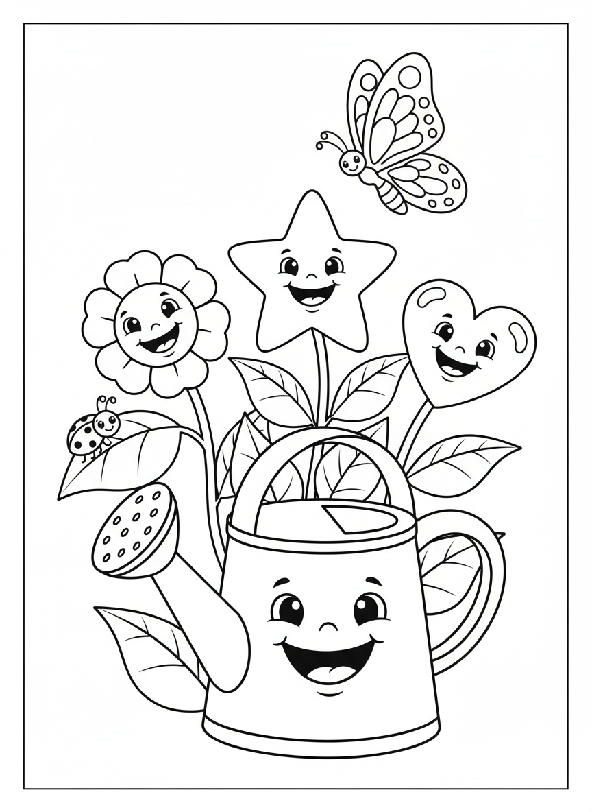 可愛花園塗色頁：兒童專用 - 花朵 著色頁 自然、兒童 - 免費可列印輪廓畫