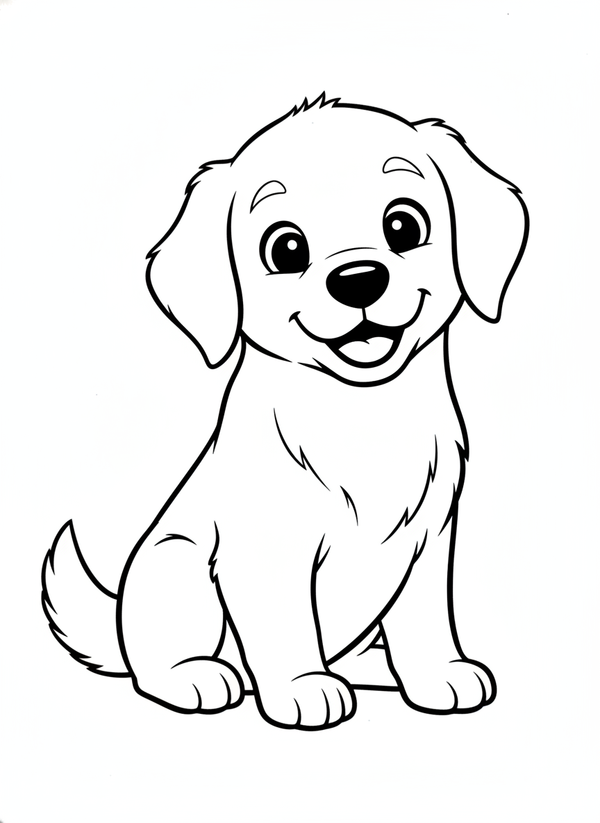 Cute Golden Retriever Puppy Coloring Page for Kids - Dog Coloring Page featuring Children and Cute - Free Printable Outline Drawing for Kids