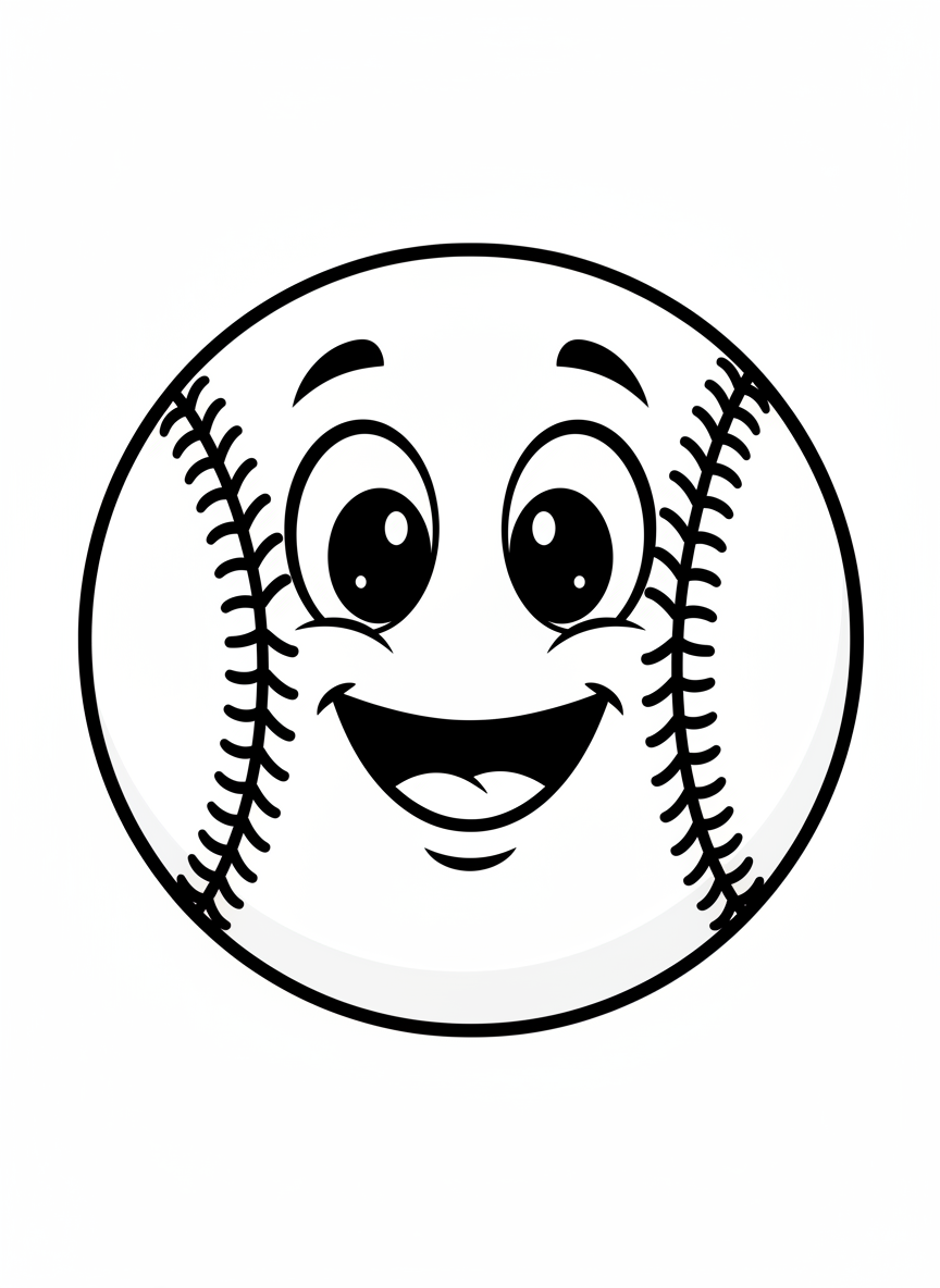 Cute & Happy Cartoon Baseball Coloring Page for Kids - Sports Player Coloring Page featuring Children and Cute - Free Printable Outline Drawing for Kids