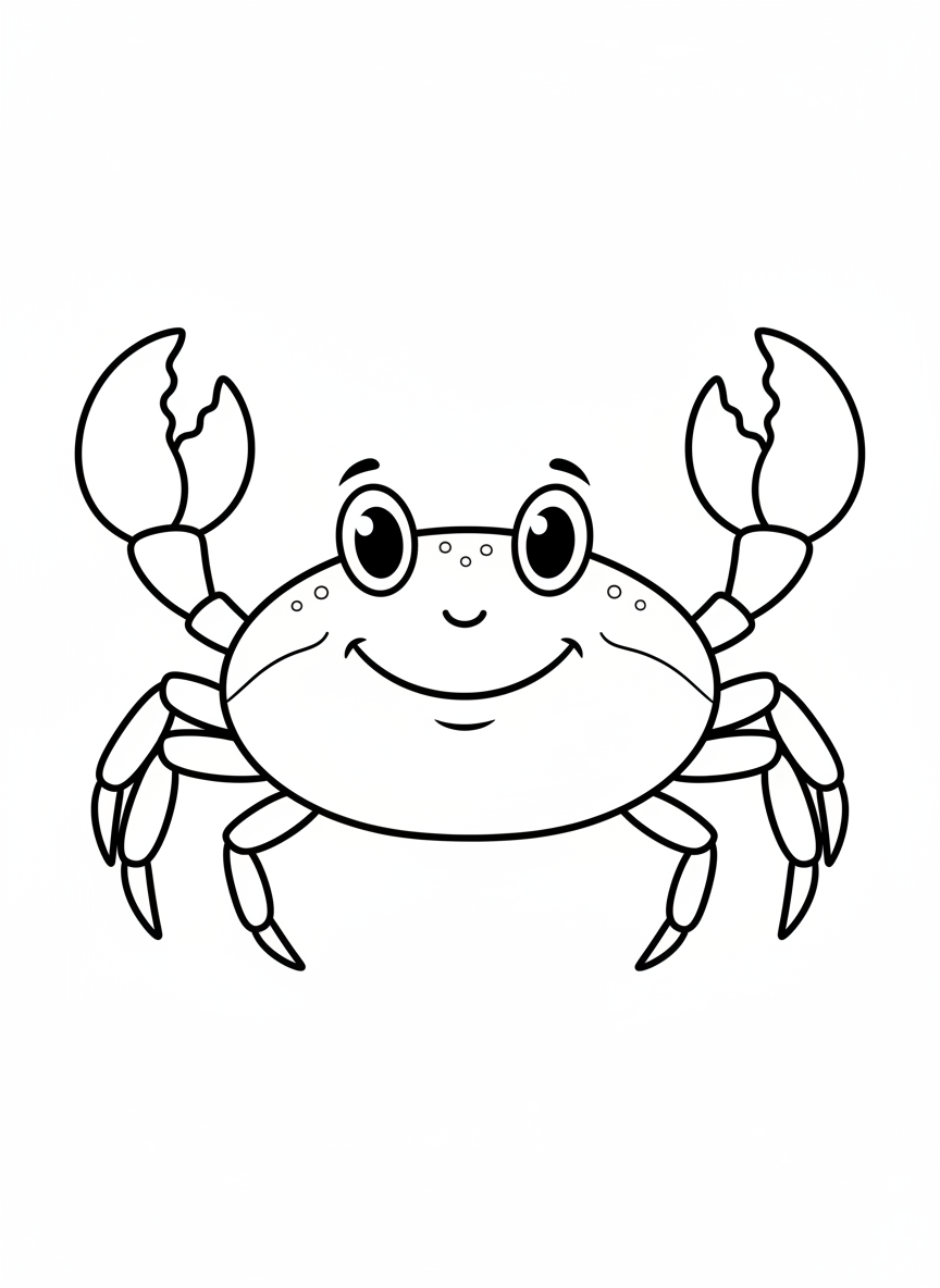 Cute Happy Crab Coloring Page for Kids 🦀 Easy & Simple Fun! - Ocean Animal Coloring Page featuring Happy and Children - Free Printable Outline Drawing for Kids