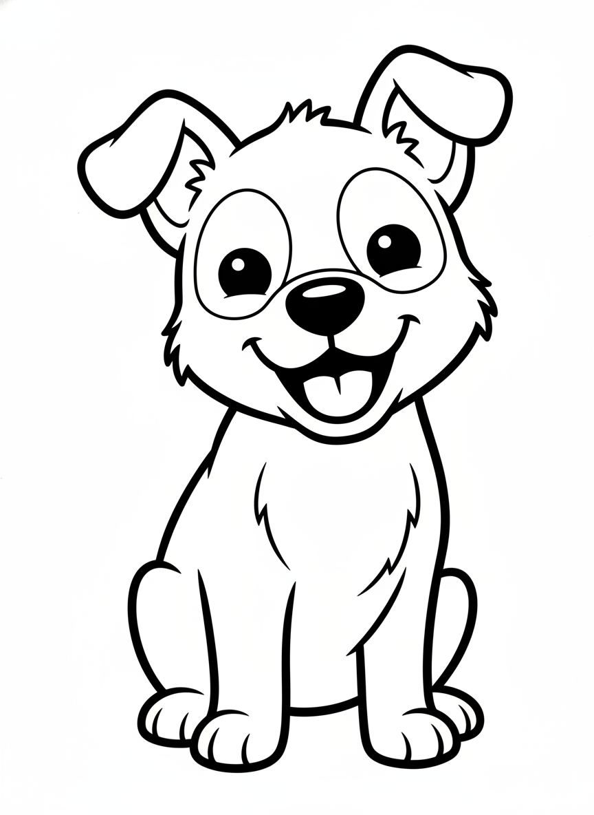 Desenho de Cachorro Feliz e Fofo para Colorir (Crianças) 🐶 - Cachorro Desenho para Colorir com Feliz e Crianças - Desenho de Contorno Grátis Imprimível