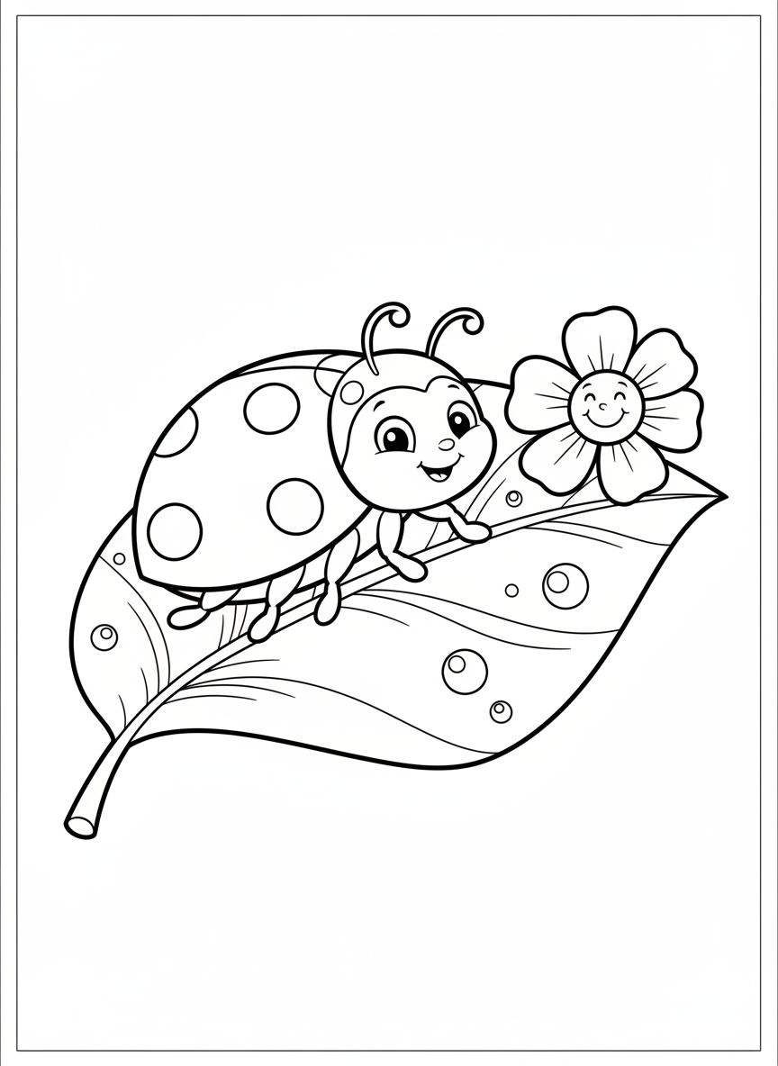 Cute Ladybug & Flower Coloring Page for Kids - Ladybug Coloring Page featuring Easy to Color and Nature - Free Printable Outline Drawing for Kids