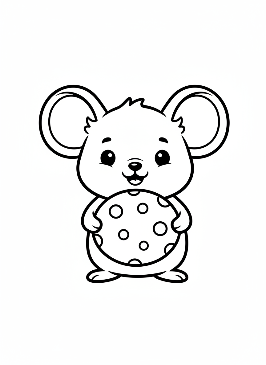 Divertida Página para Colorear: Ratón con Queso Suizo para Niños 🧀 - Ratón Dibujo para Colorear con Niños y Lindo - Dibujo de Contorno Gratis Imprimible