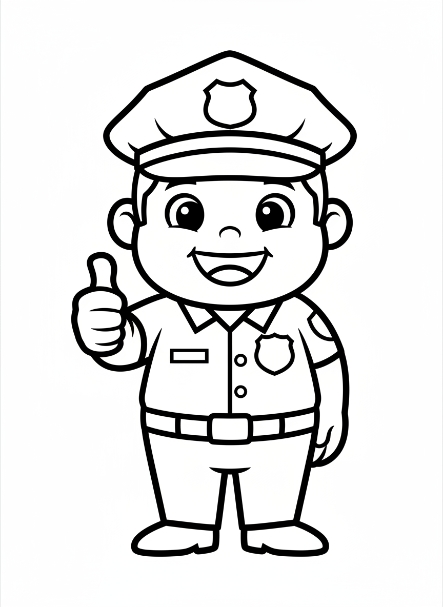 Cute Police Officer Thumbs-Up Coloring Page for Kids - Occupation Coloring Page featuring Happy and Children - Free Printable Outline Drawing for Kids