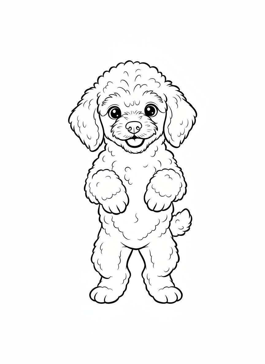 Cute Poodle Puppy Coloring Page for Kids - Dog Coloring Page featuring Children and Cute - Free Printable Outline Drawing for Kids