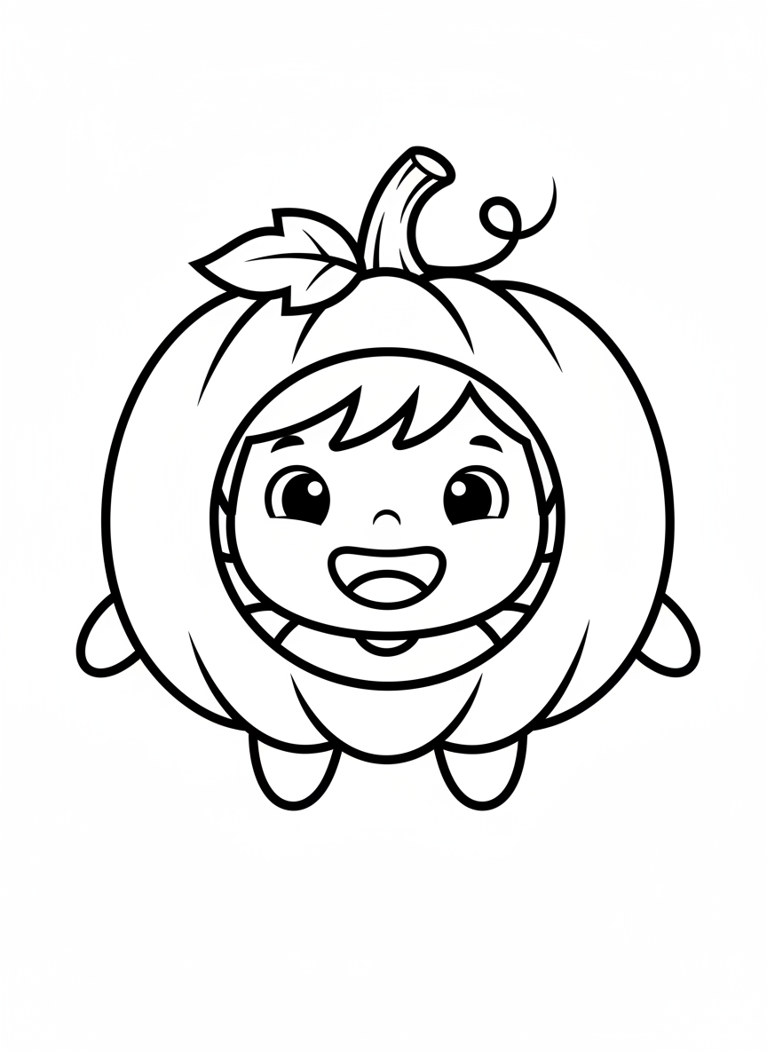 Süßes Kürbis-Kind Halloween Malvorlage - Halloween Malvorlage mit Leicht zu färben und Niedlich - Kostenlose Druckbare Umrisszeichnung