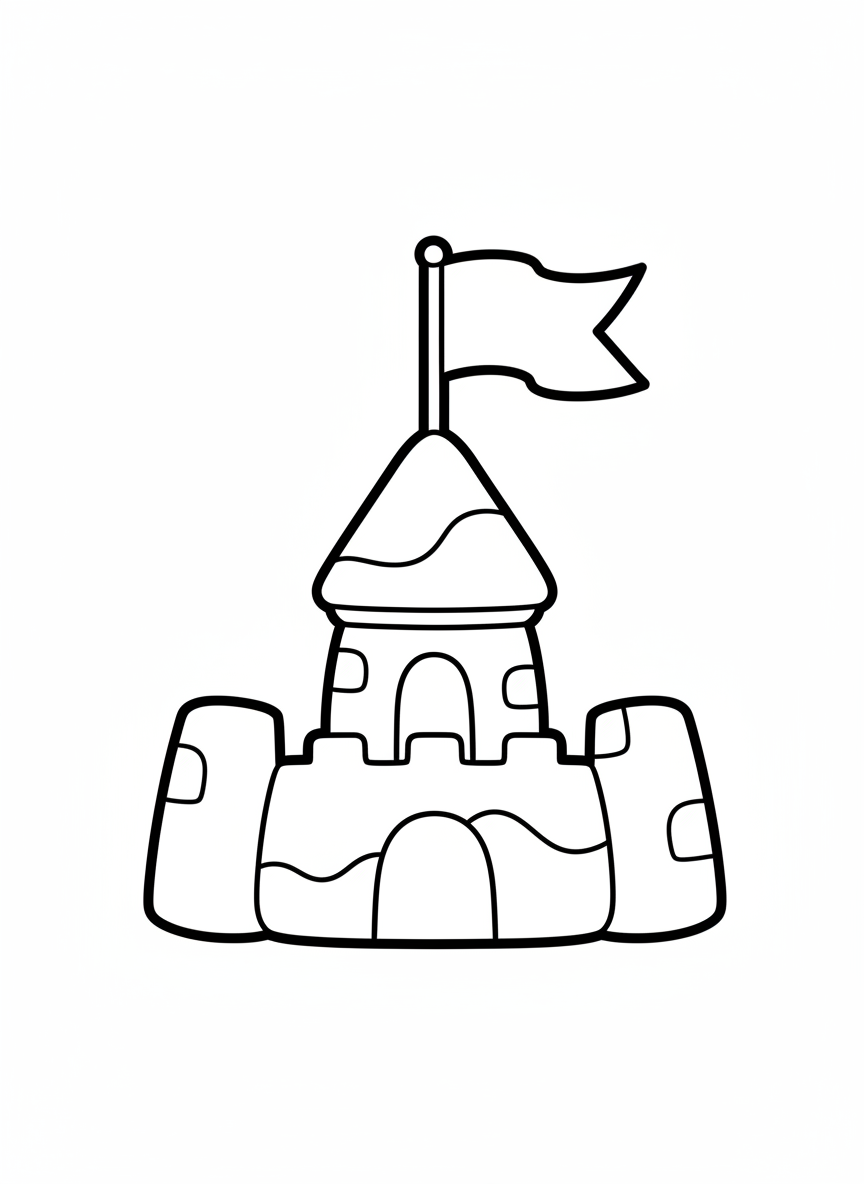 Lindo Castillo de Arena para Colorear Niños - Castillo Dibujo para Colorear con Niños y Lindo - Dibujo de Contorno Gratis Imprimible
