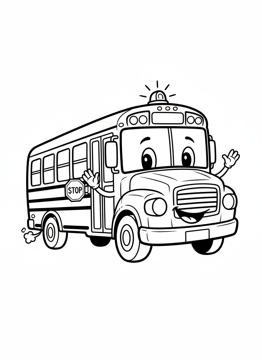 Cute School Bus Coloring Page for Toddlers & Preschoolers - School Bus Coloring Page featuring Children and Cute - Free Printable Outline Drawing for Kids