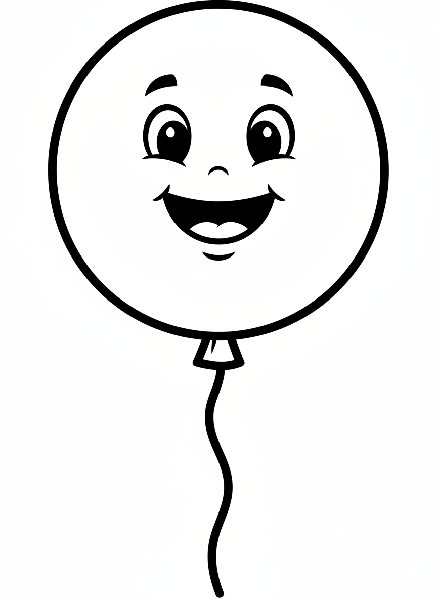Cute Smiling Balloon Coloring Page for Toddlers and Preschoolers - Hot Air Balloon Coloring Page featuring Happy and Children - Free Printable Outline Drawing for Kids