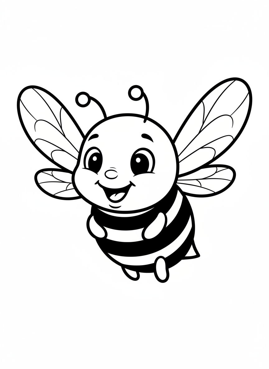 Linda Abeja de Dibujos Animados para Colorear para Niños - Abeja Dibujo para Colorear con Feliz y Niños - Dibujo de Contorno Gratis Imprimible