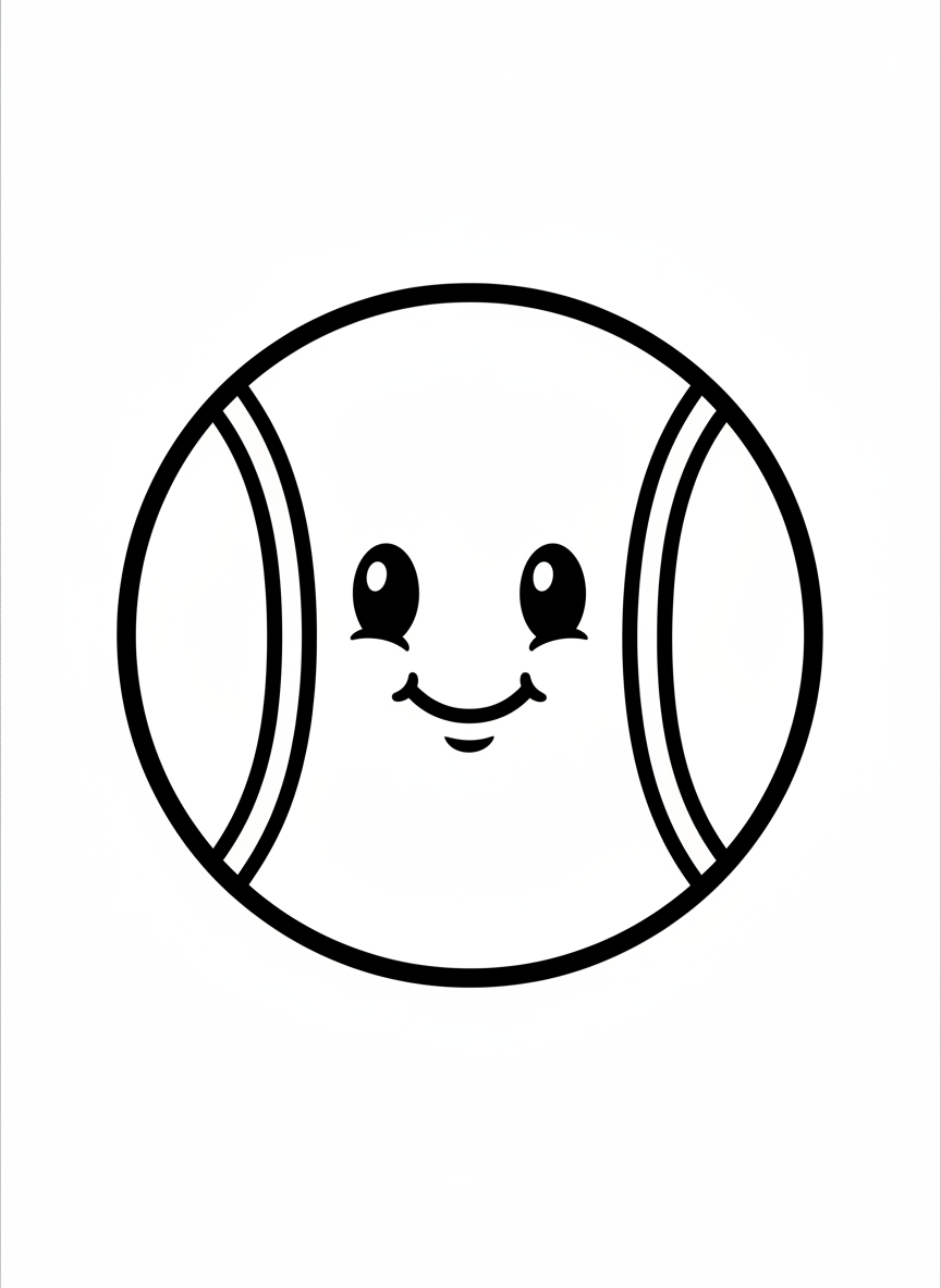 Cute Smiling Cartoon Tennis Ball Coloring Page for Kids - Sports Player Coloring Page featuring Children and Cute - Free Printable Outline Drawing for Kids