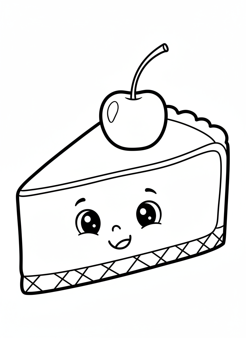 かわいい笑顔のチーズケーキ塗り絵 - デザート ぬりえページ 塗りやすいと子供 - 無料印刷可能な輪郭画