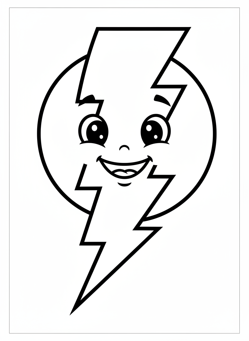 Cute Smiling Lightning Bolt Coloring Page for Kids - Weather Coloring Page featuring Children and Cute - Free Printable Outline Drawing for Kids