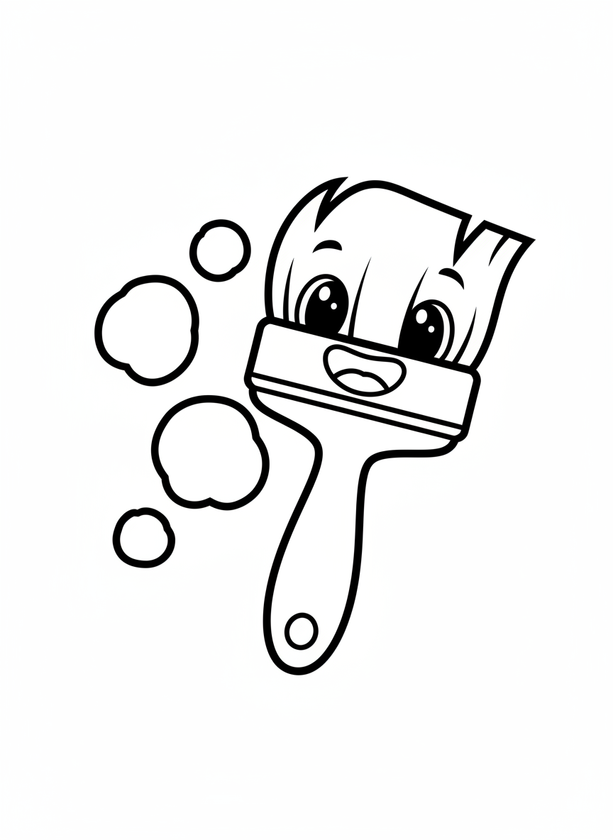 Cute Smiling Paintbrush Coloring Page for Kids - Art Supplies Coloring Page featuring Easy to Color and Cute - Free Printable Outline Drawing for Kids