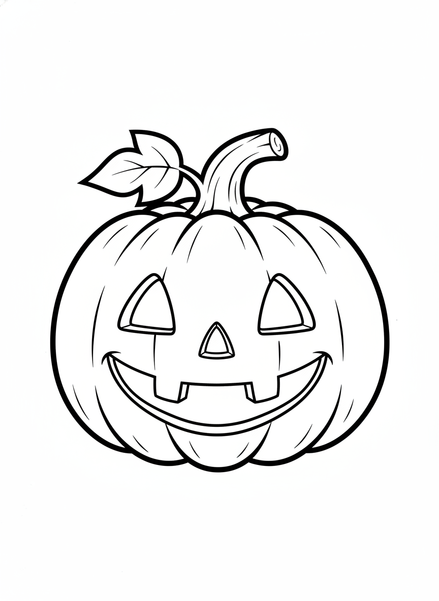 Cute Smiling Pumpkin Lantern Coloring Page for Kids - Halloween Coloring Page featuring Children and Cute - Free Printable Outline Drawing for Kids