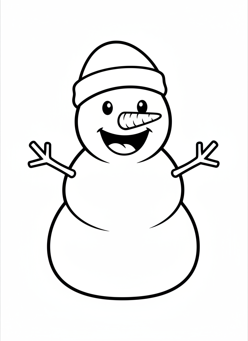 Joli Bonhomme de Neige Souriant à Colorier pour Enfants - Hiver Coloriage avec Enfants et Mignon - Dessin au Trait Gratuit Imprimable