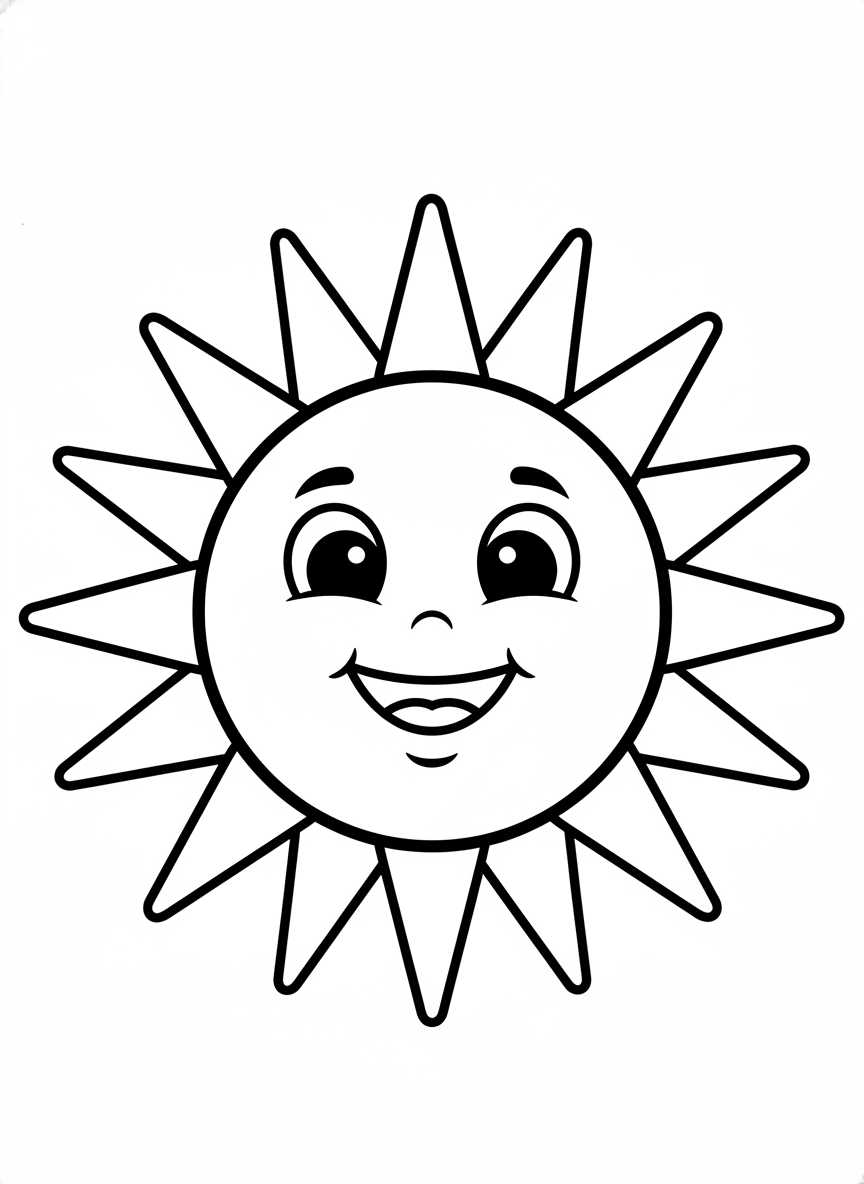 Cute Smiling Sun Rising Coloring Page for Kids - Sun Coloring Page featuring Easy to Color and Cute - Free Printable Outline Drawing for Kids