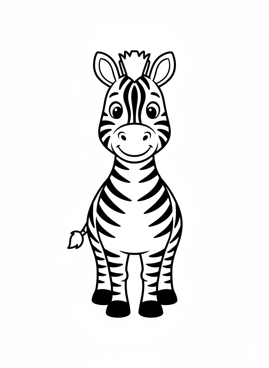 Cute Smiling Zebra Coloring Page for Kids - Zebra Coloring Page featuring Children and Cute - Free Printable Outline Drawing for Kids