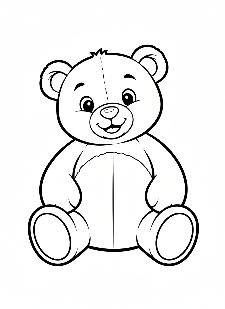 Cute Teddy Bear Coloring Page for Toddlers and Preschoolers - Bear Coloring Page featuring Toddler and Easy to Color - Free Printable Outline Drawing for Kids